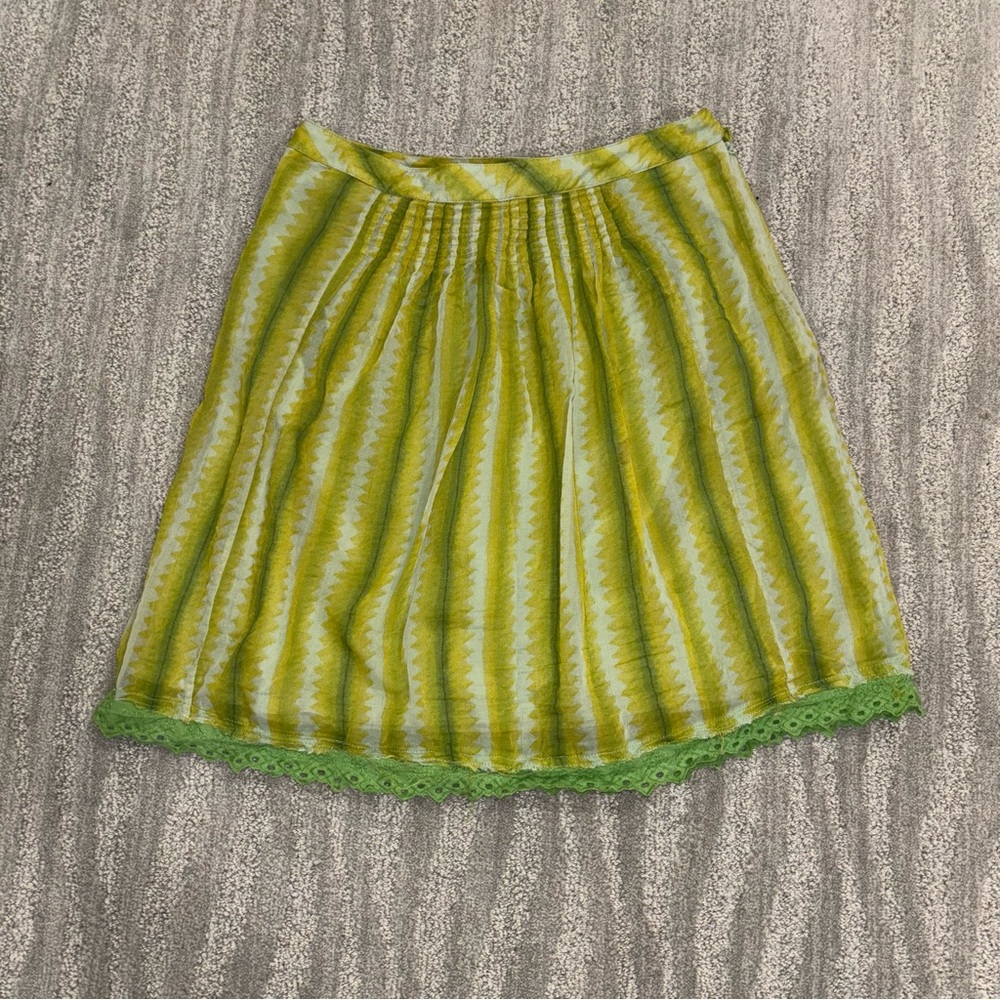 VTG Y2K Free People Pleated Green Yellow Skirt Boho Fairy Cottage Women’s Size 2